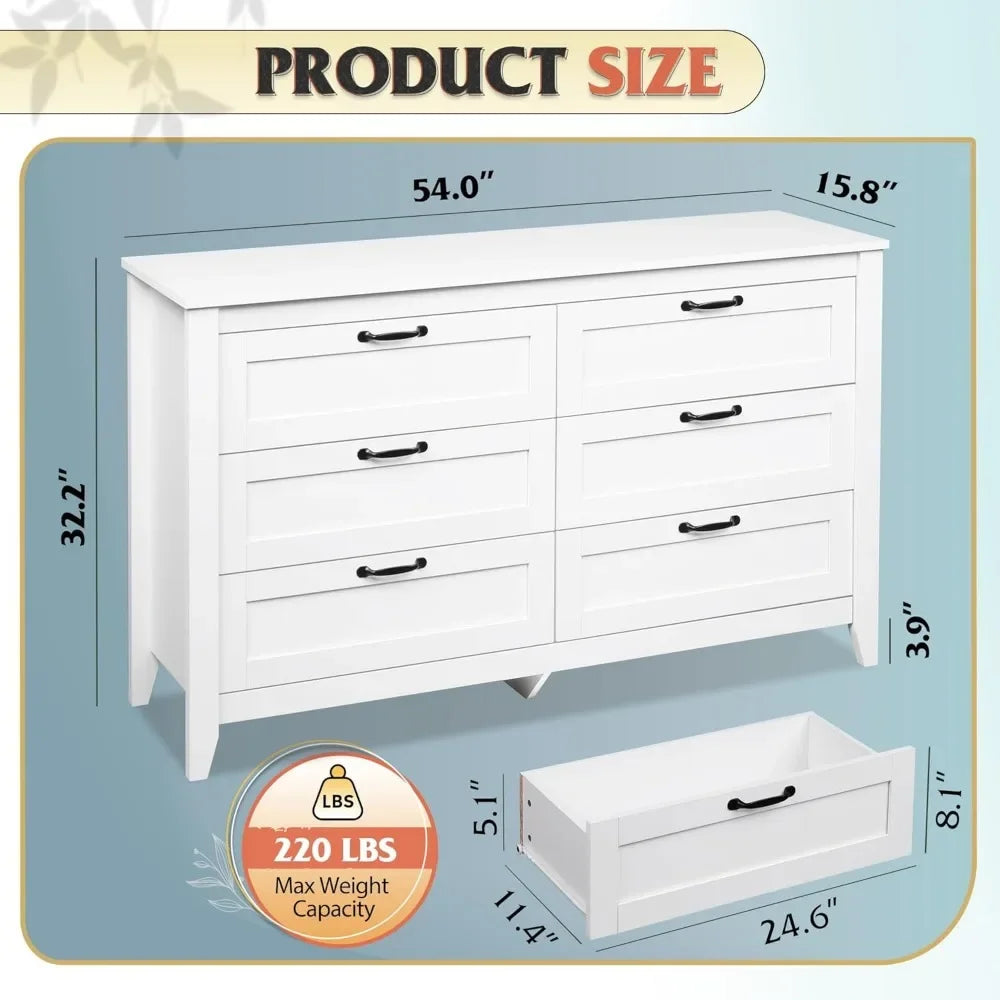 6 Drawer Retro Chest of Drawers Storage Cabinet for Bedroom Living Room