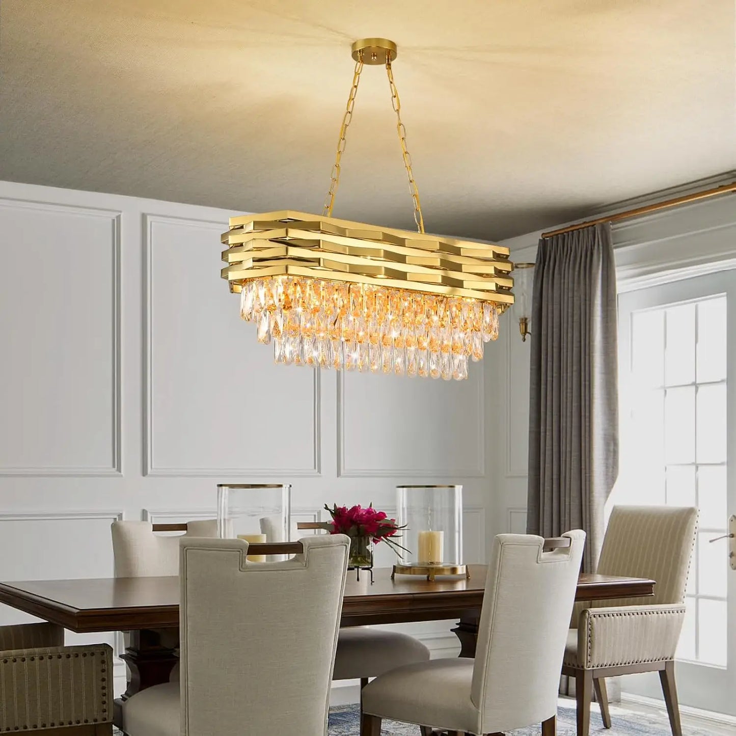 Gold Modern Crystal 8-Light Chandelier for Dining Room Living Room