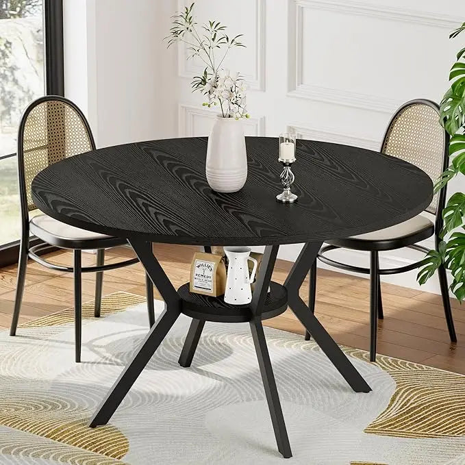 Round Kitchen Dining Table for 4 with Storage Rustic Mid Century Modern