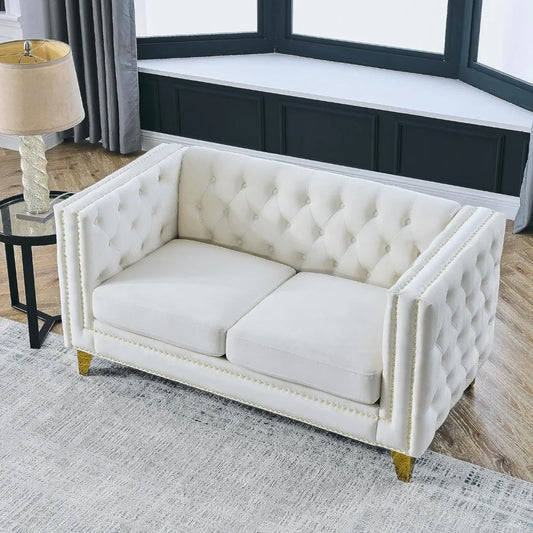 Ljustra 58" Velvet Loveseat Sofa Couch Modern Button Tufted 2 Seater