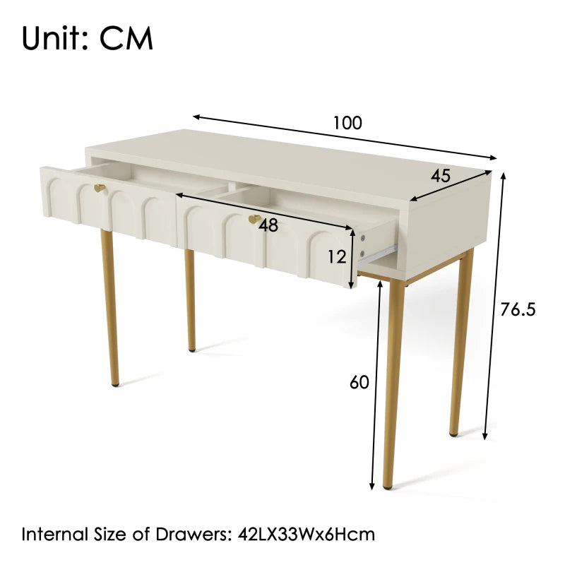 Modern Metal Leg Double Drawer Dressing Table Minimalist Style Furniture