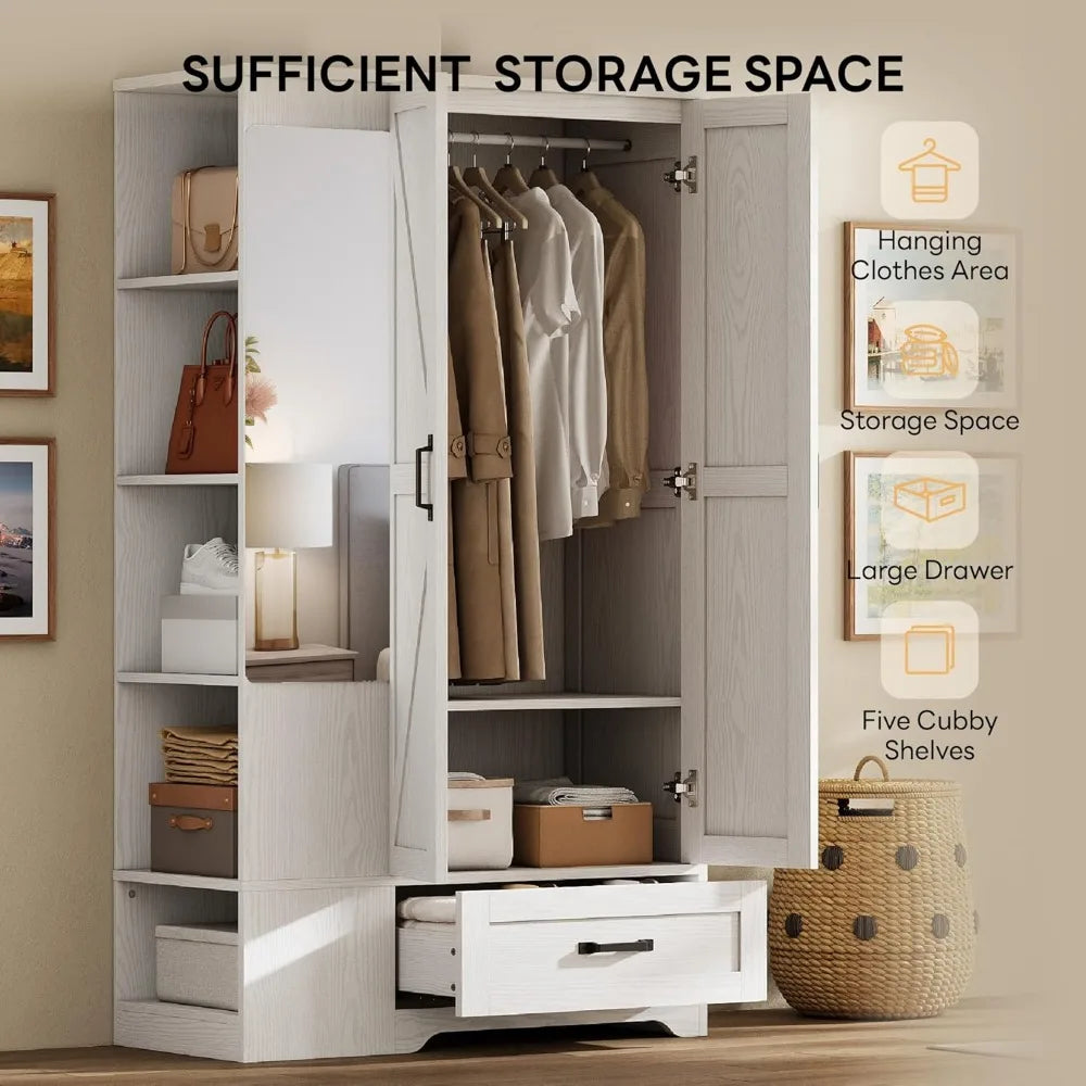 Ljustra Armoire Wardrobe Closet 70 Inch Large Storage with Mirror