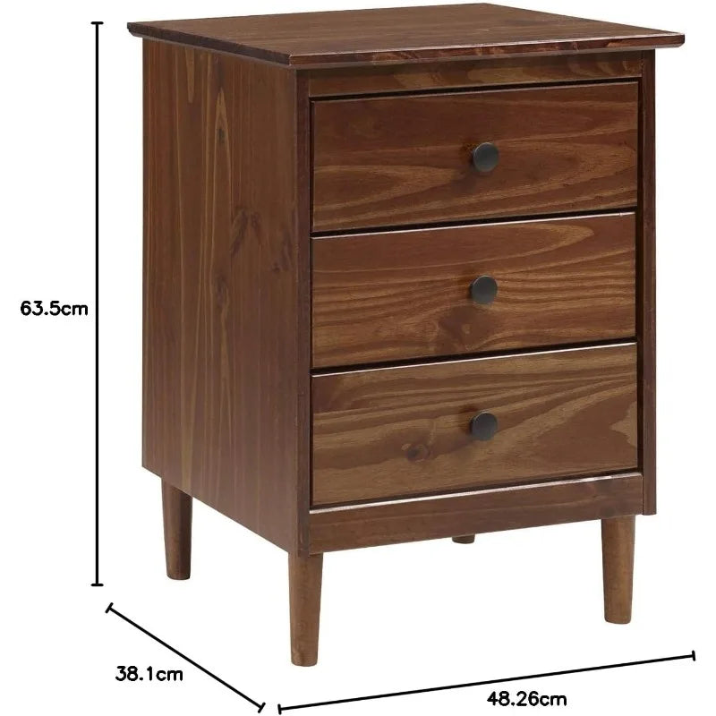 Ljustra Traditional Wood 3 Drawer Nightstand Storage Bedside Table