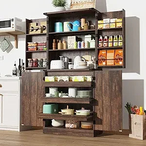 Farmhouse Kitchen Pantry Cabinet 71" Tall Rustic Storage Organizer