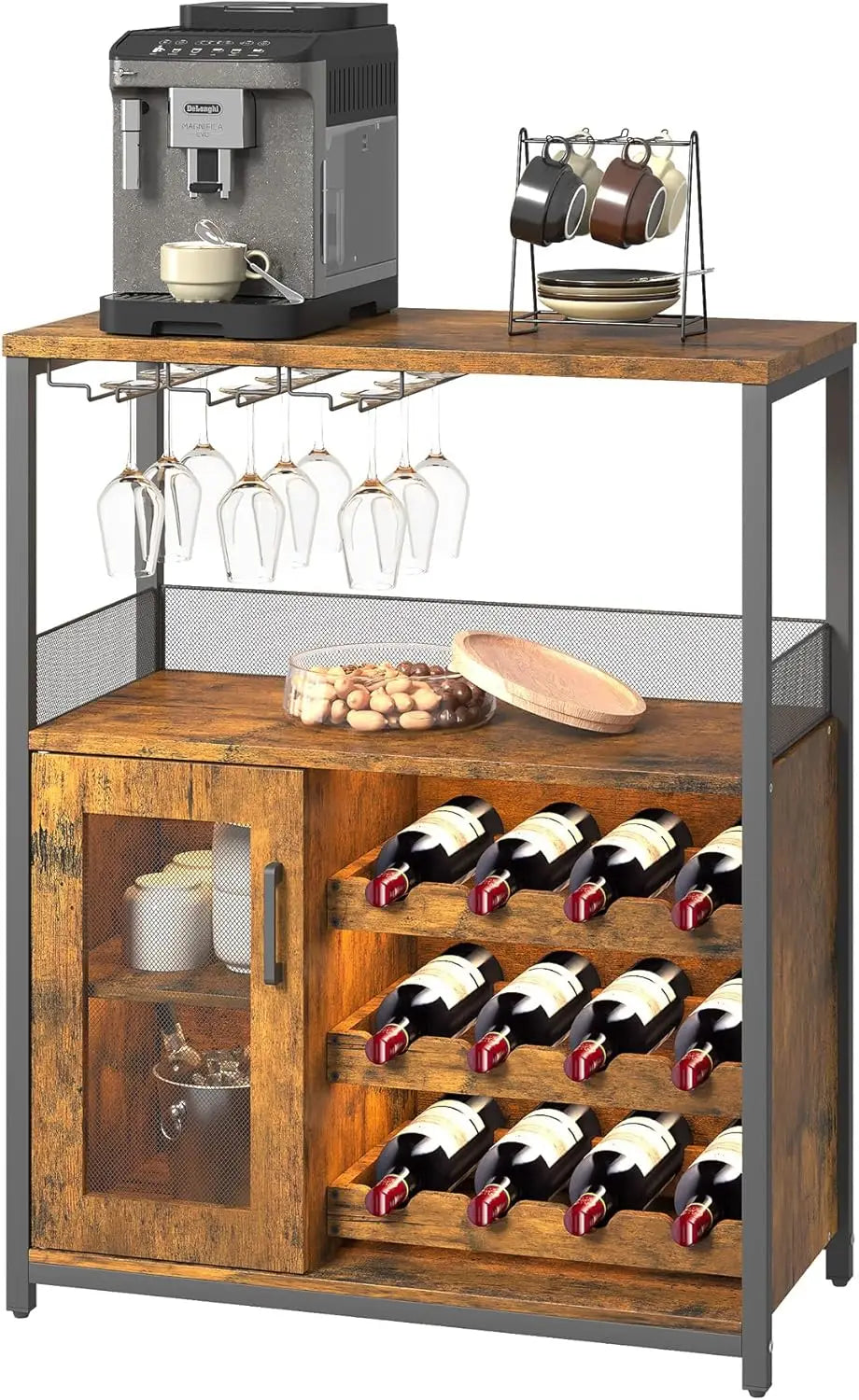 Wine Bar Cabinet with LED Light Kitchen Sideboard Coffee Bar Rack