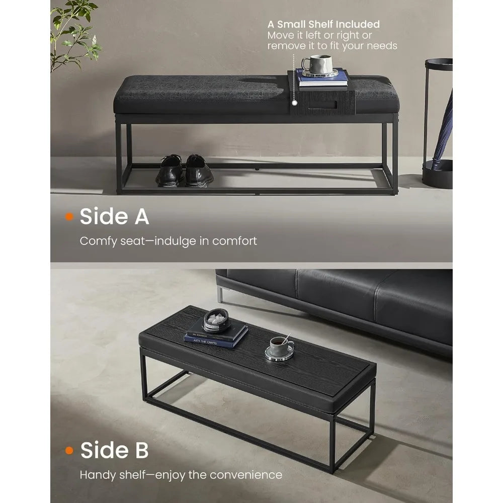 Ottoman Bench Reversible Top Shoe Bench End of Bed with Shelf