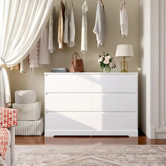 Modern 6 Drawer Double Dresser Freestanding Storage Organizer Cabinet