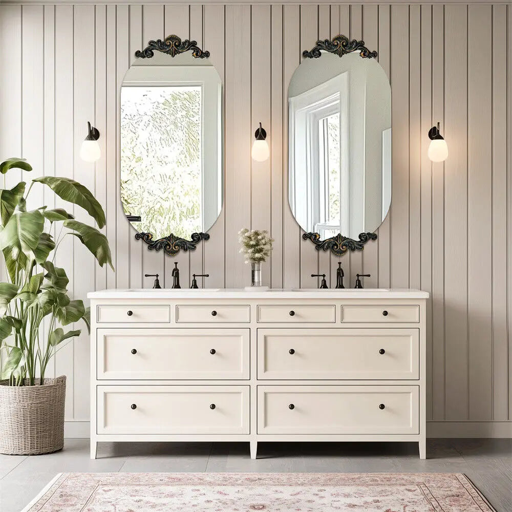 Antique Rustic Oval Wall Mirror for Entryway Bathroom Hallway Decor