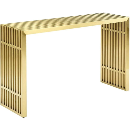 Gridiron Modern Gold Stainless Steel Console Table Accent Furniture