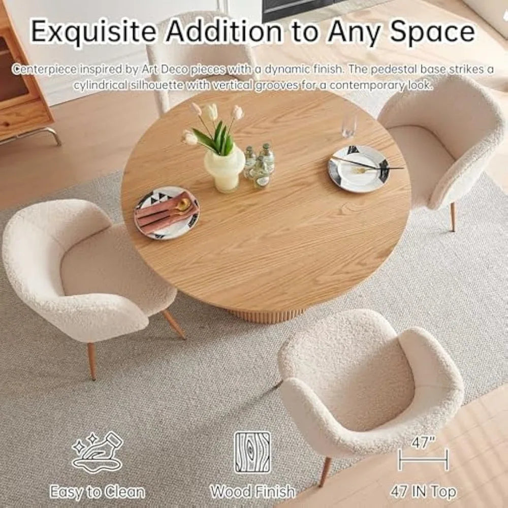 5-Piece Wooden Round Dining Room Table and Barrel Chairs Set for 4