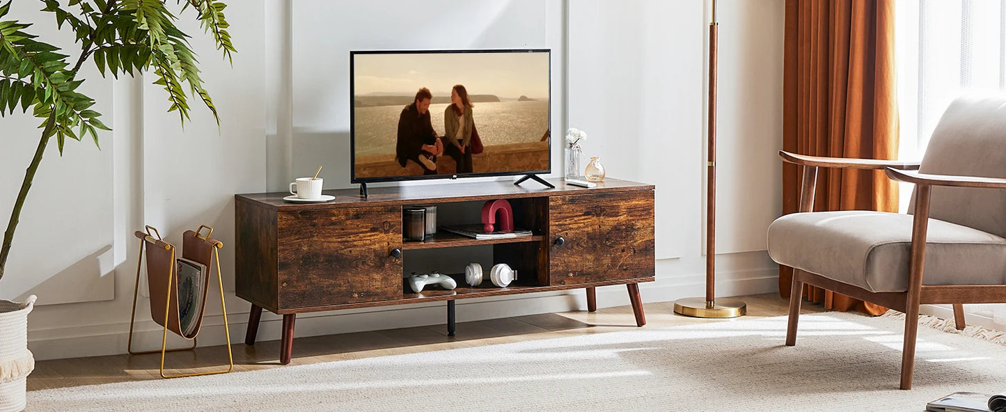 Ljustra Wooden Fireplace TV Stand for Up to 60 Inch Adjustable Shelf Storage