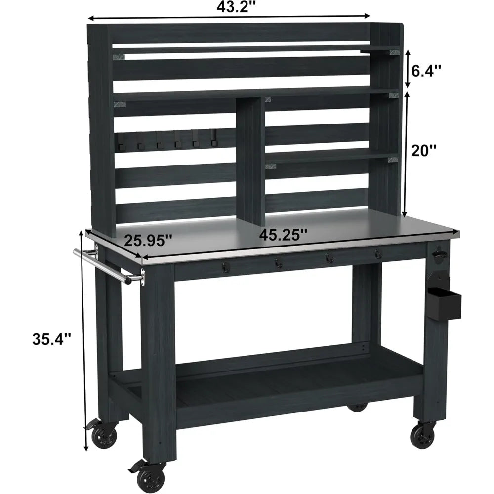 Large Outdoor Potting Bench Prep Station with Stainless Steel Top