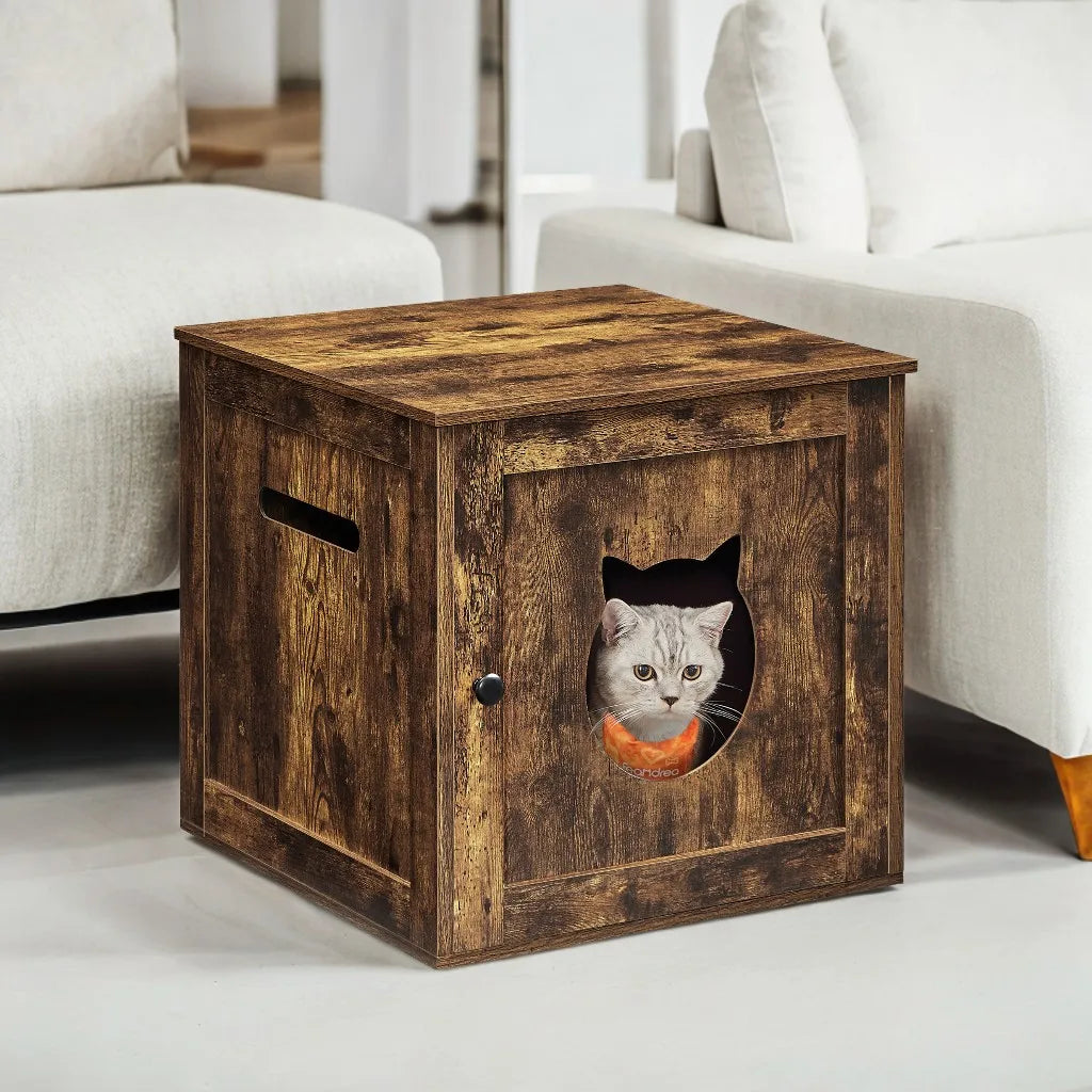 FEANDREA Cat Litter Box Furniture Indoor Cat House End Table Enclosure