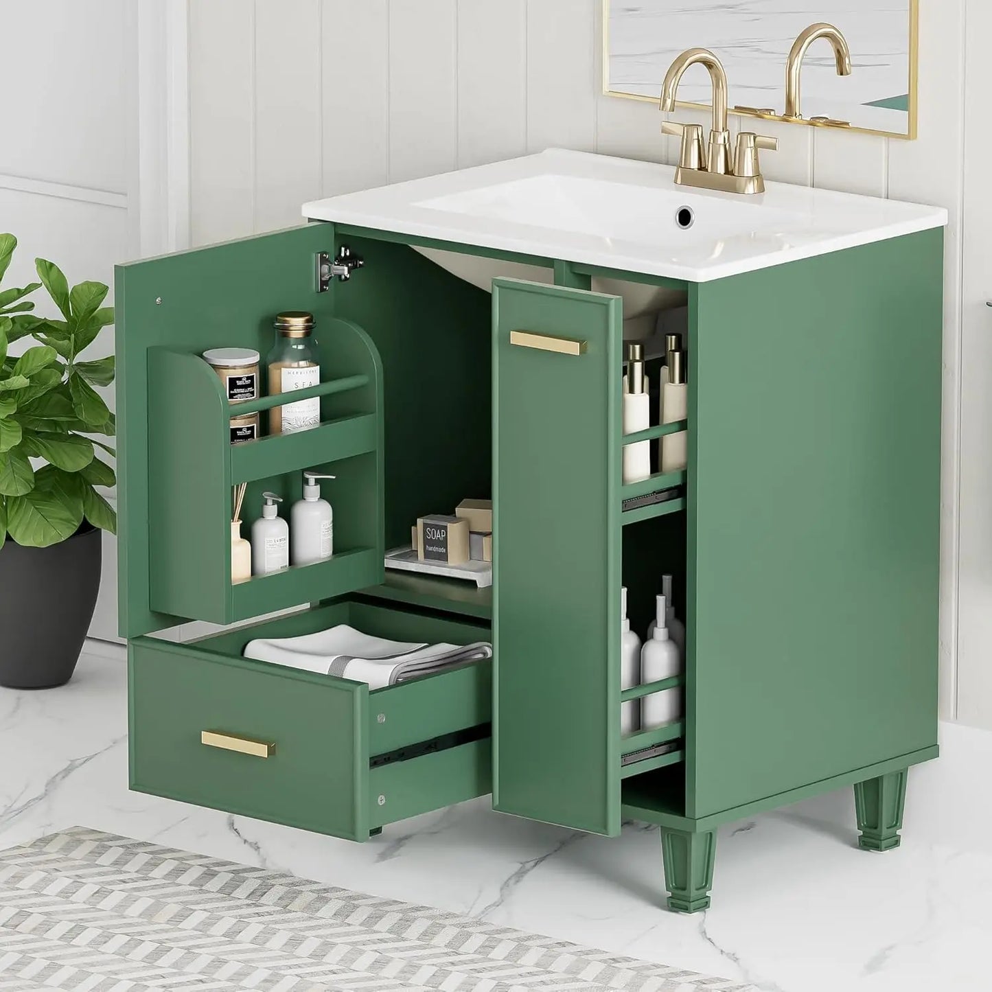24 Inch Bathroom Vanity with Ceramic Sink Modern Storage Rack