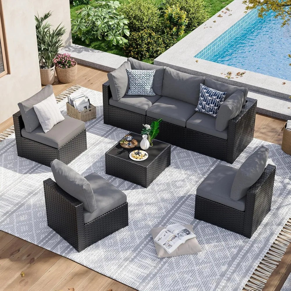 7 Piece Wicker Rattan Patio Garden Furniture Set with Cushions