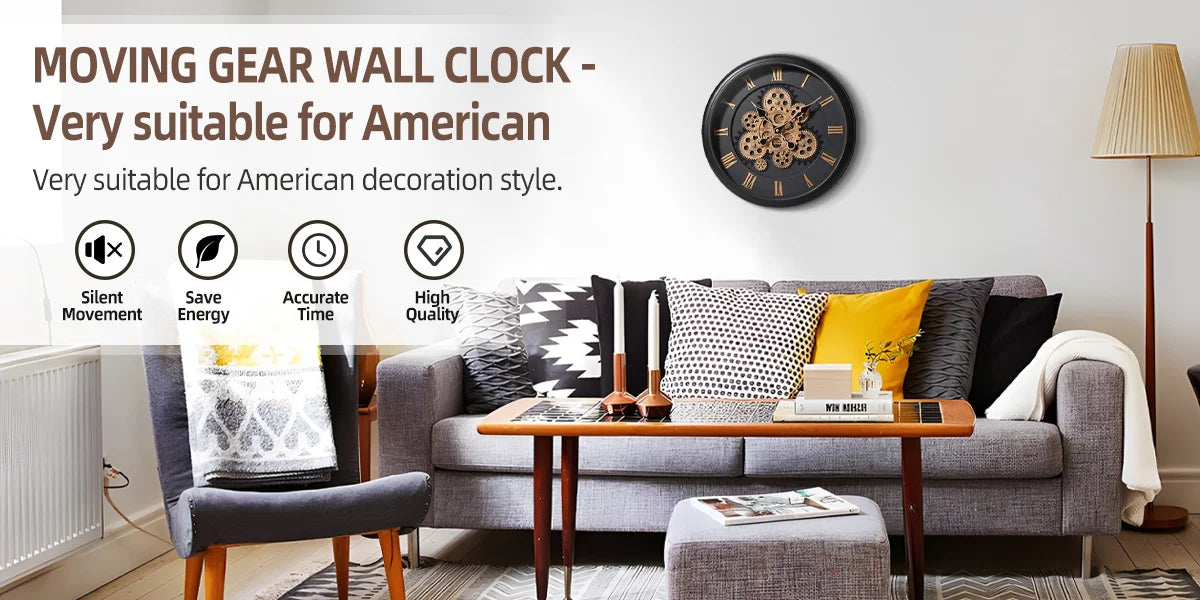 Large Vintage Mechanical Wall Clock 16 Inch Industrial Decor for Home