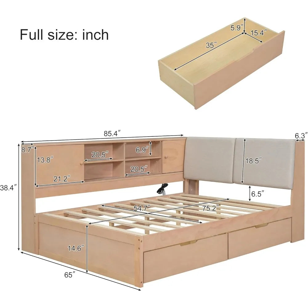 Ljustra Full Size Daybed with USB Charging Storage Drawers Minimalist Design