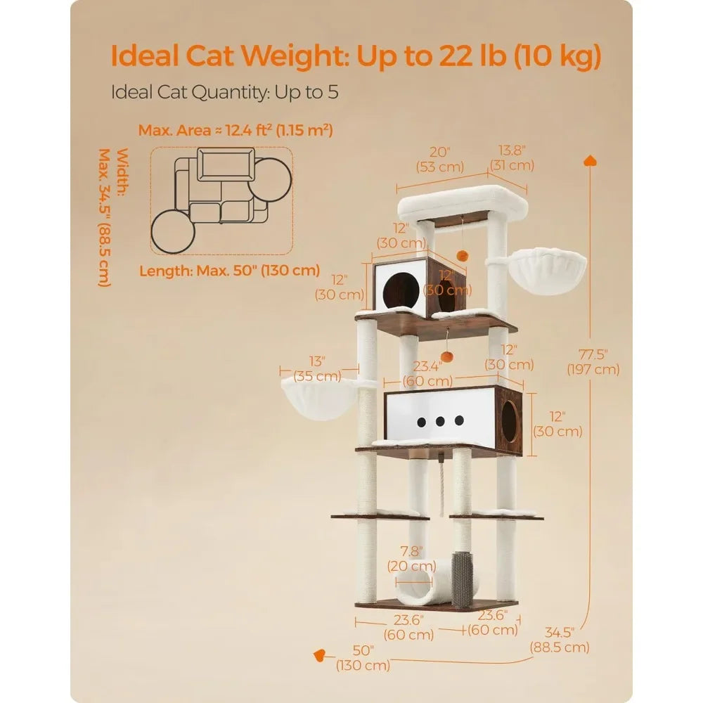 Ljustra 77.5 Inch Tall Modern Cat Tree Multi-Level Cat Tower for Cats