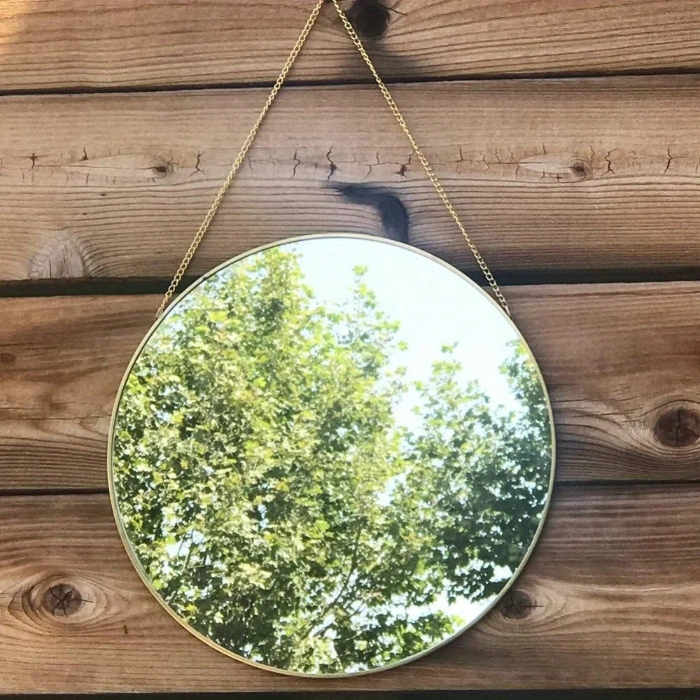 Gold Modern Round Wall Mirror with Detachable Chain for Home Decor
