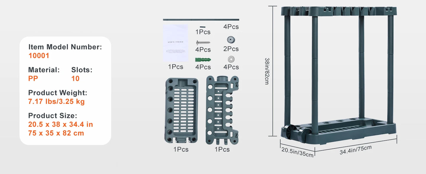 Ljustra 10 Slot Garden Tool Organizer Rack Storage Stand for Garage