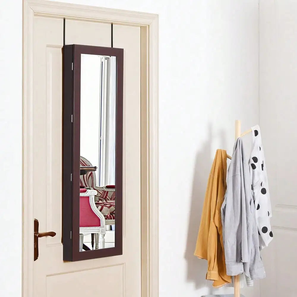 Lockable Wall Mounted Jewelry Cabinet Armoire Organizer with LED Lights