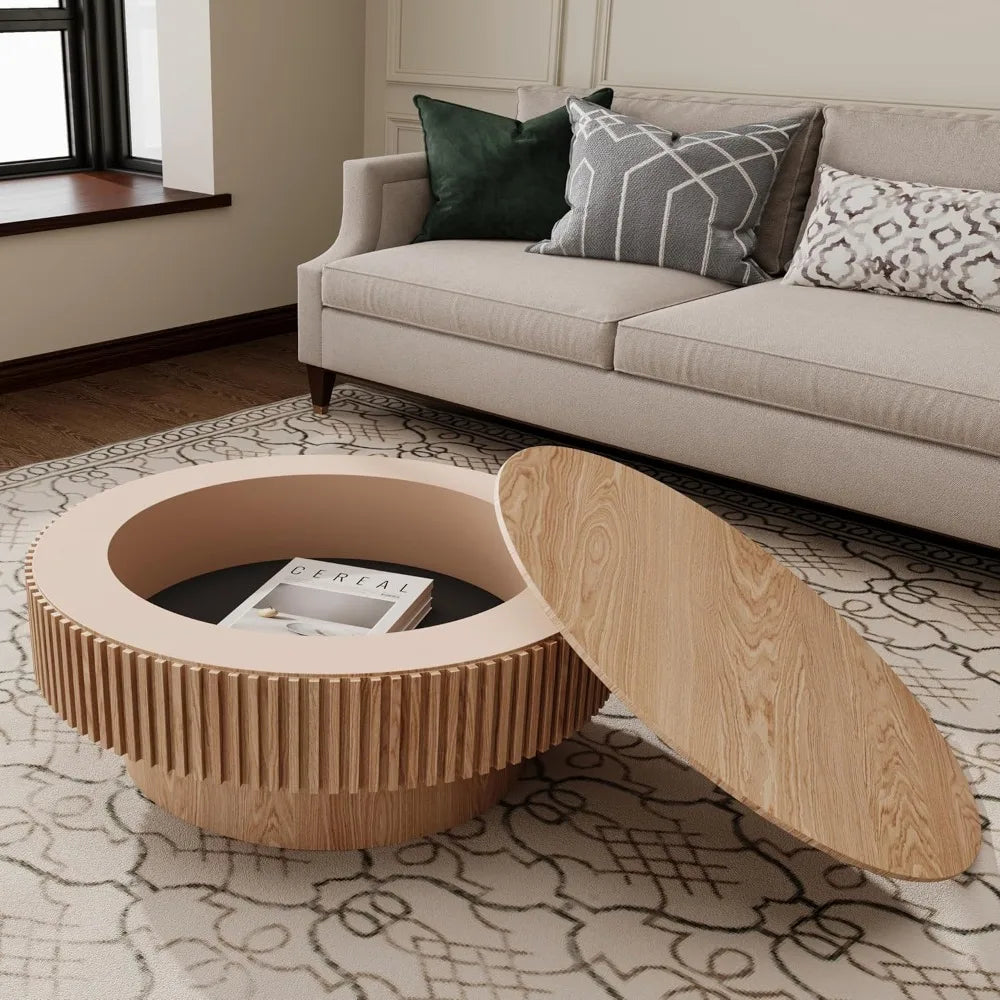 31.5 Round Coffee Table with Storage Modern Luxury Drum Accent Table
