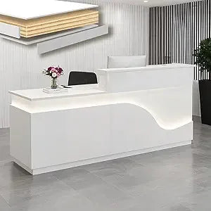 Modern Reception Desk with Locking Drawers LED Light Strip Office Counter
