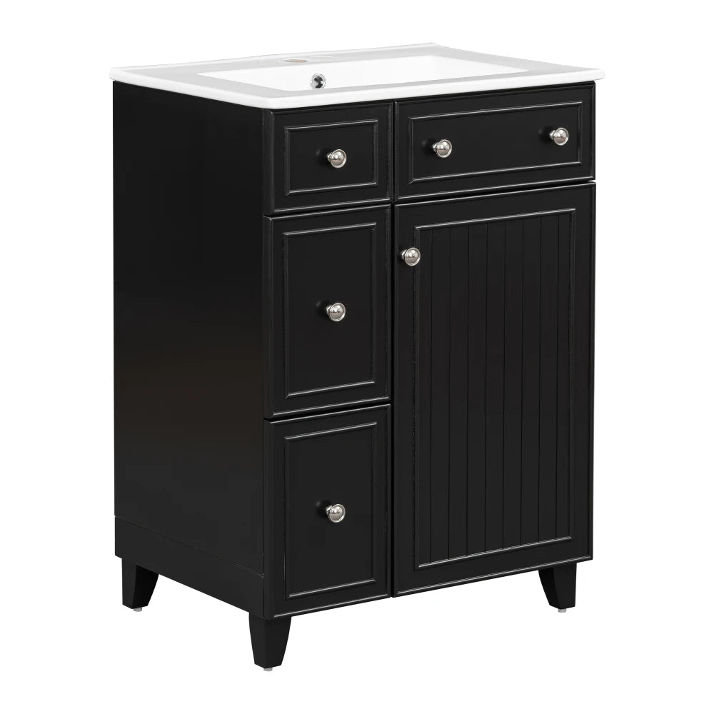 24 Inch Bathroom Vanity Cabinet Ceramic Sink 2 Drawers Storage