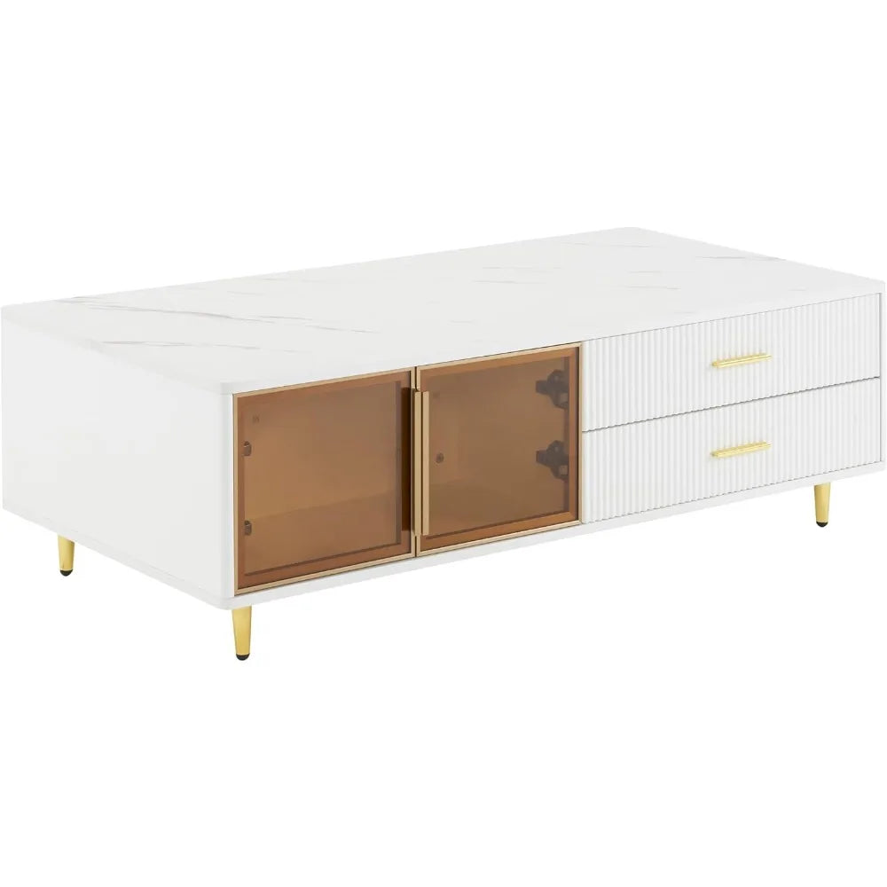 Ljustra Modern Coffee Table with Storage Drawers and Multi-Color Lighting