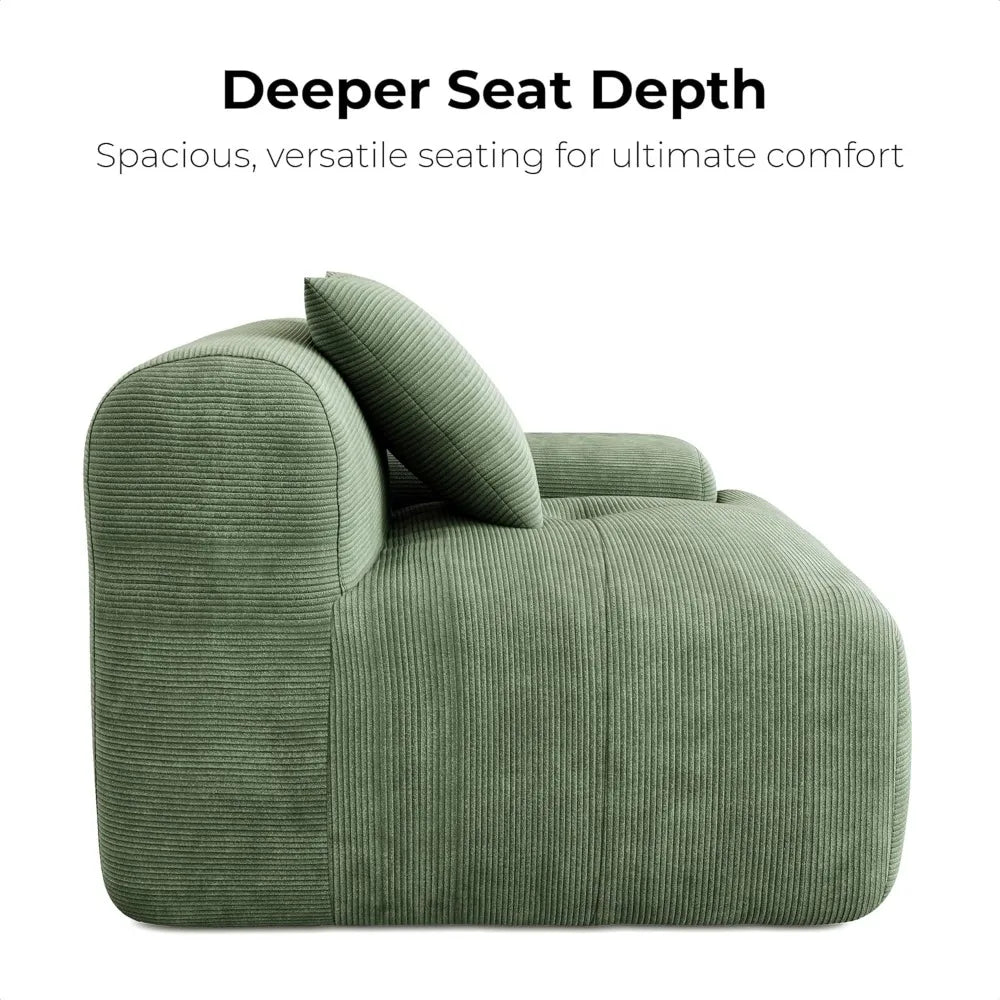 Ljustra 118" L-Shaped Modular Sectional Sofa Green Corduroy Upholstery Deep Seat