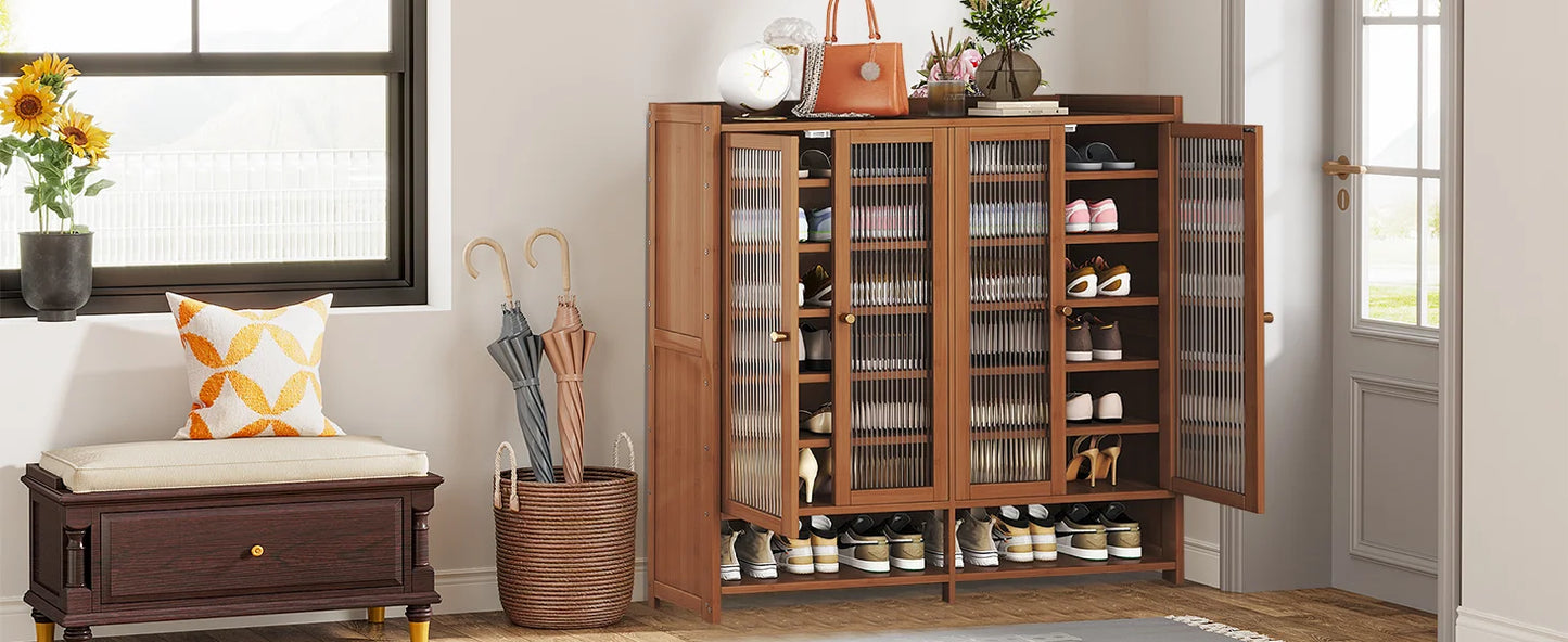 8 Tier Bamboo Shoe Storage Cabinet Freestanding Shoe Rack for Closet