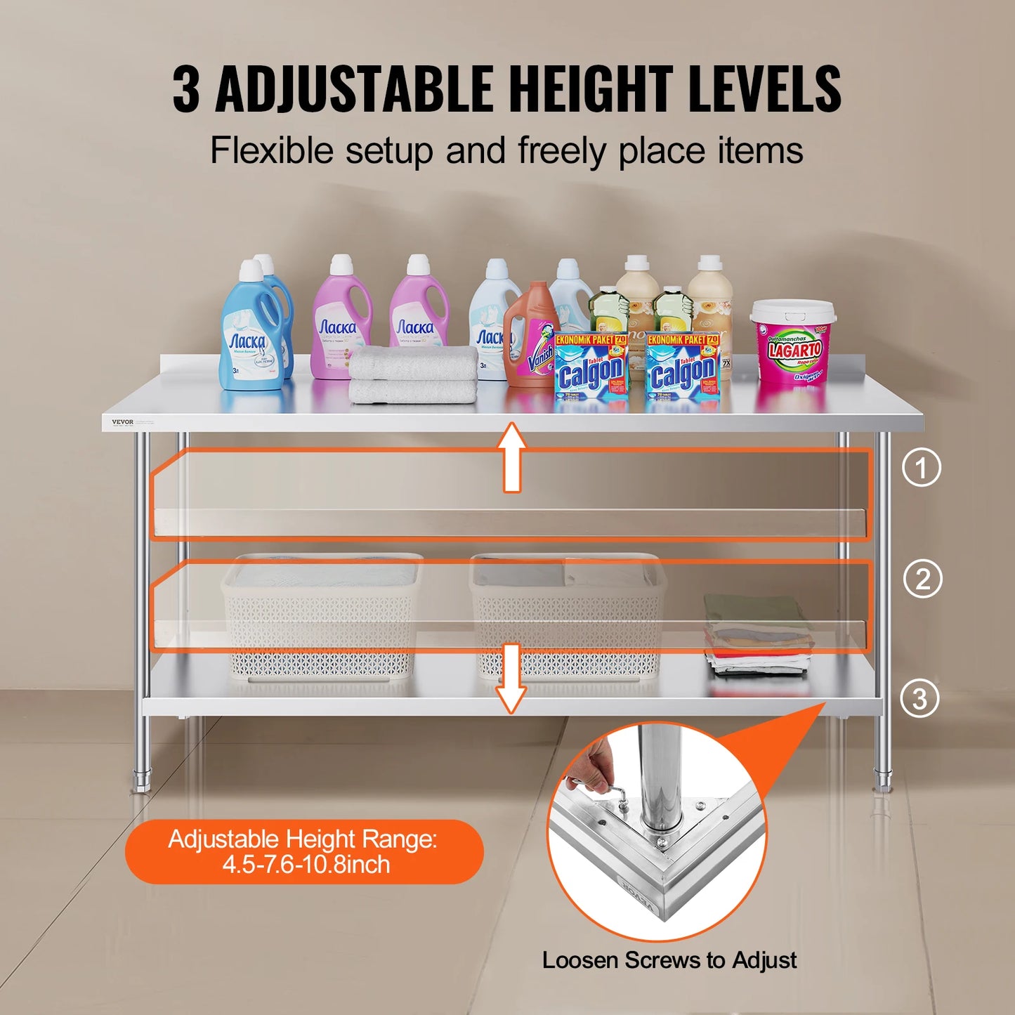 Ljustra Stainless Steel Work Table 24x72 Heavy Duty Food Prep Table