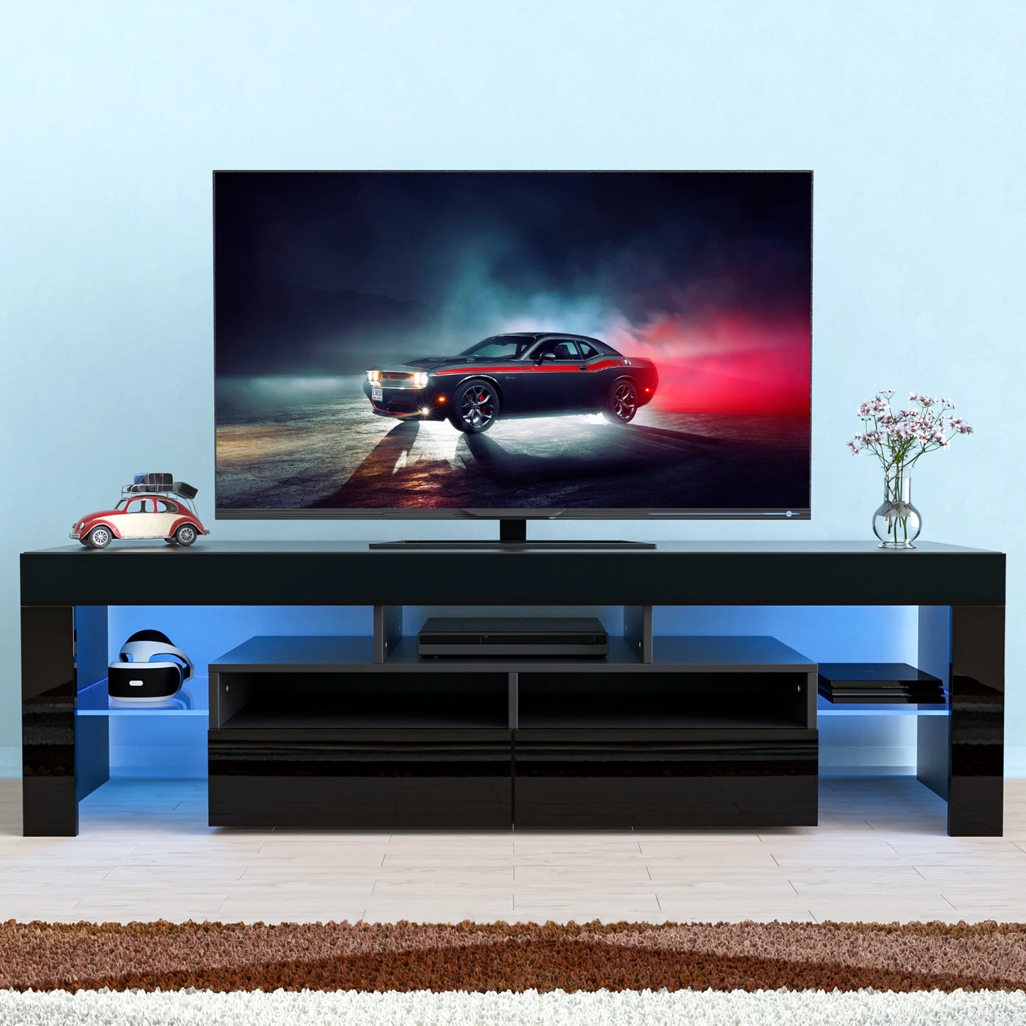 LED TV Stand Modern High Gloss Storage Cabinet with RGB Lighting