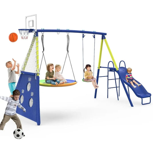 Heavy-Duty Backyard Swing Set with Slide and Sports Activities for Kids