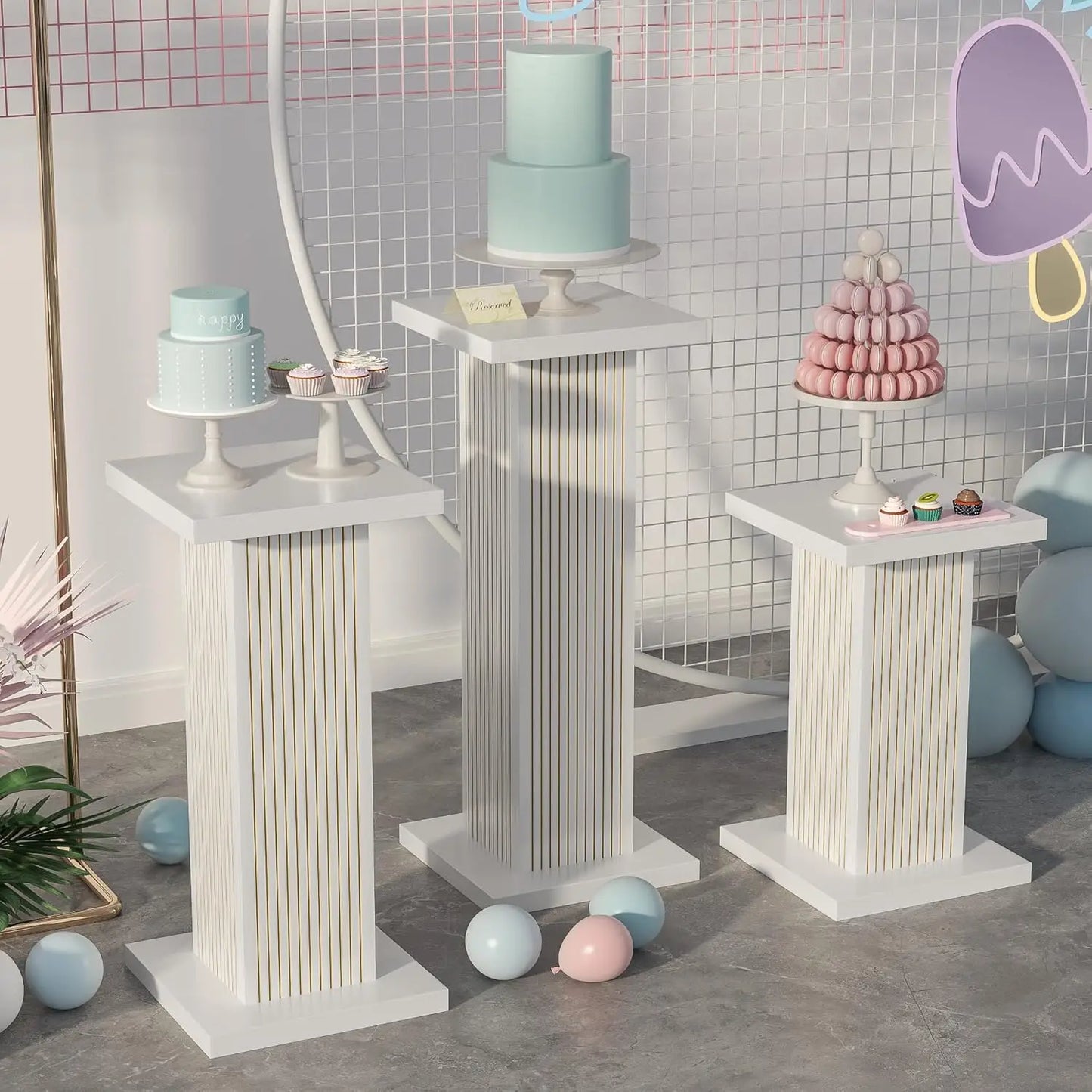 3PCS Square Pedestal Stand for Party Display Wedding Decor Plant Stand