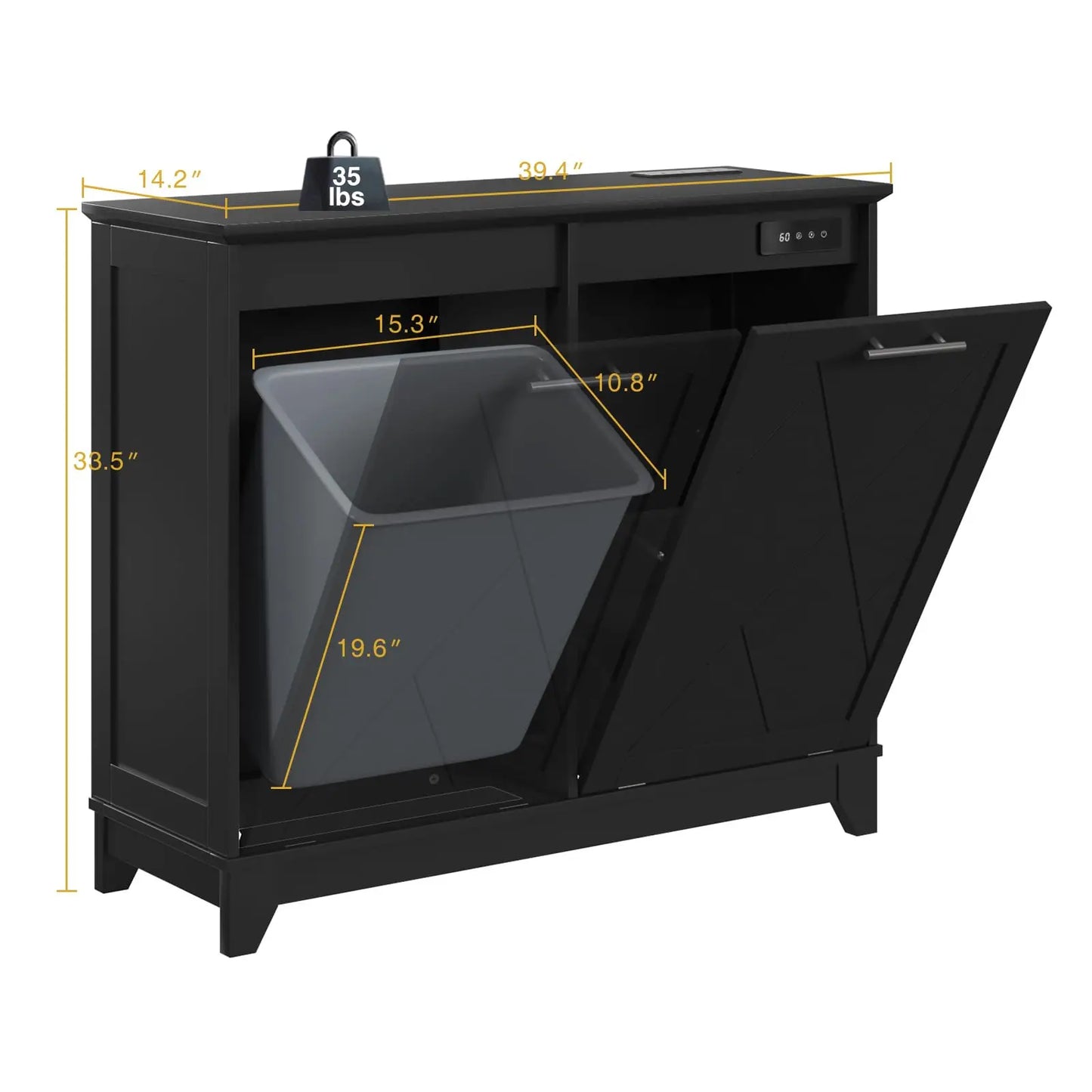 Tilt Out Trash Can Cabinet with Charging Station and Deodorizing Function