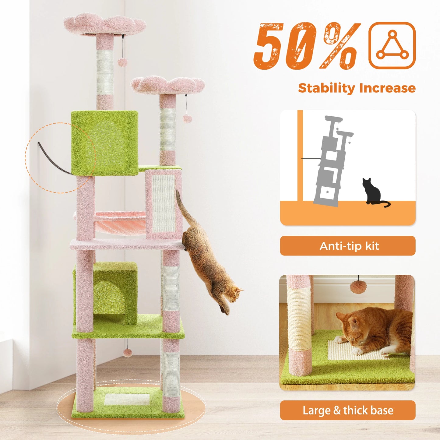 Multi-Level Cat Tree Indoor Tower with Scratching Posts Hammock Condo
