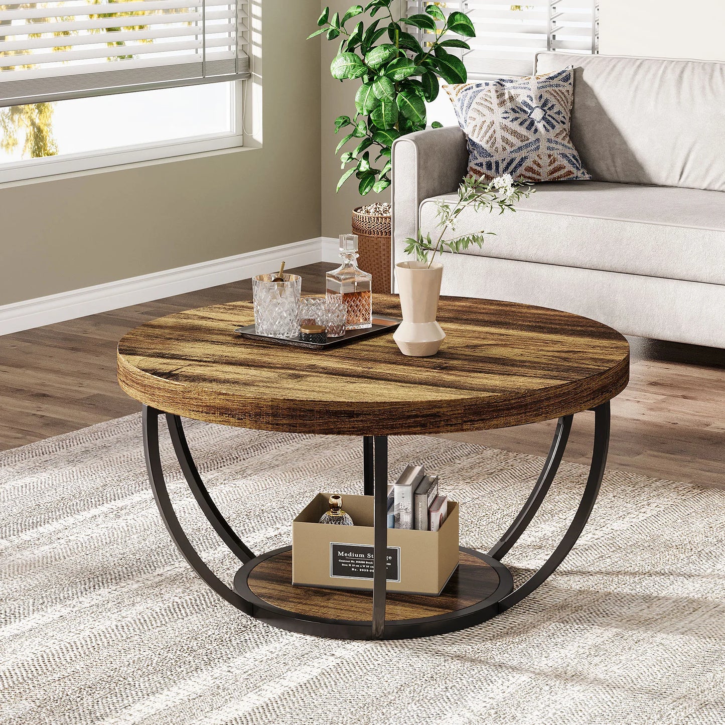 Ljustra Modern Round Coffee Table 31.7 Inch Industrial Design
