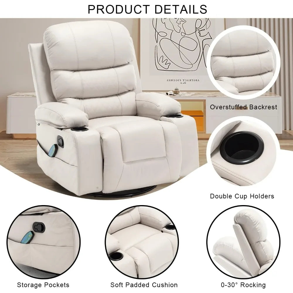 Massage Swivel Rocker Recliner Chair with Heat and Cup Holders