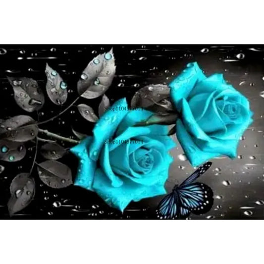 Blue Rose Pattern Carpet Soft Non-Slip Mat for Kitchen Bathroom Living Room
