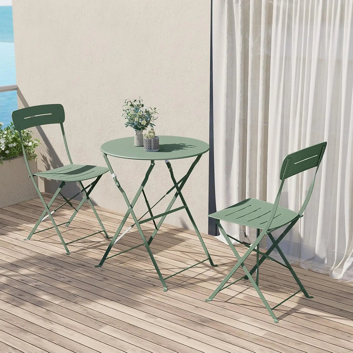 Ljustra Patio Bistro Set 3-Piece Folding Outdoor Furniture Garden Table