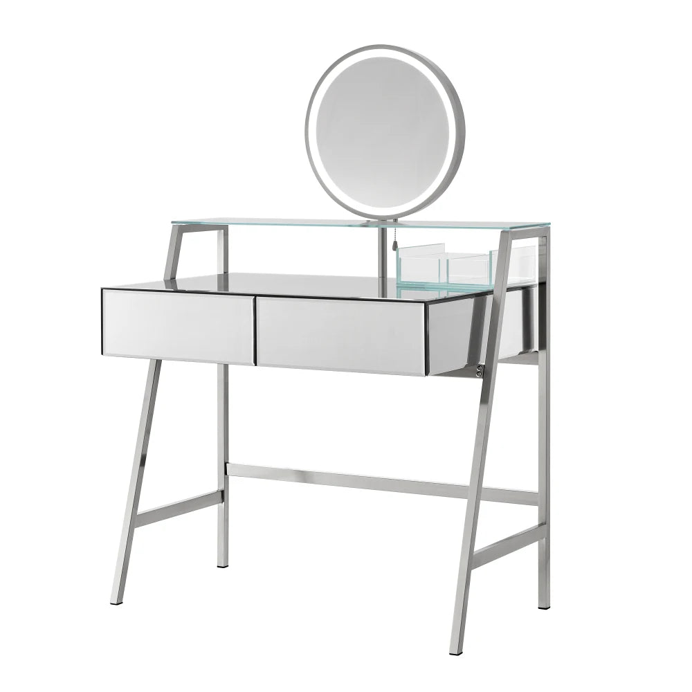 33.9" Mirrored Makeup Vanity Desk with LED Mirror and Storage Drawers