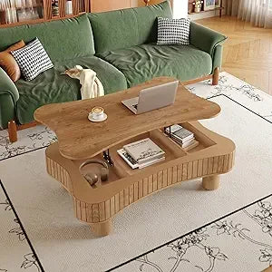 Modern Lift Top Coffee Table with Hidden Storage Oval Design 47.2"
