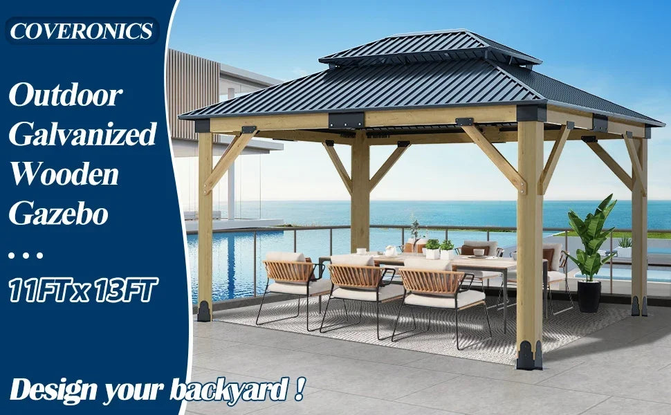 Heavy Duty Hardtop Gazebo 11FTx13FT Outdoor Cedar Wooden Gazebo