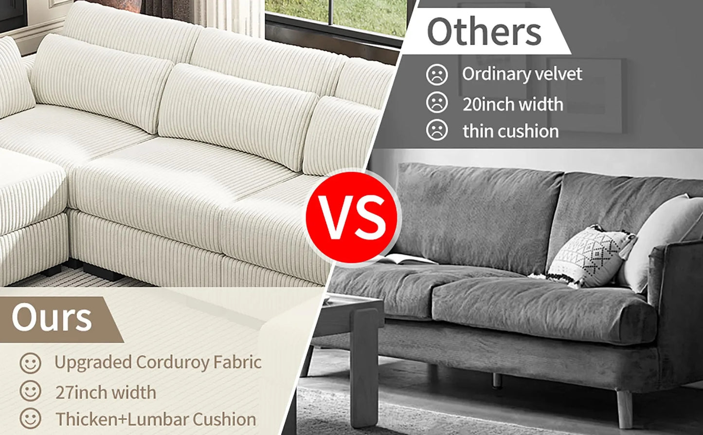 Corduroy Modular Sectional Sofa Modern Cloud Couch Living Room Furniture