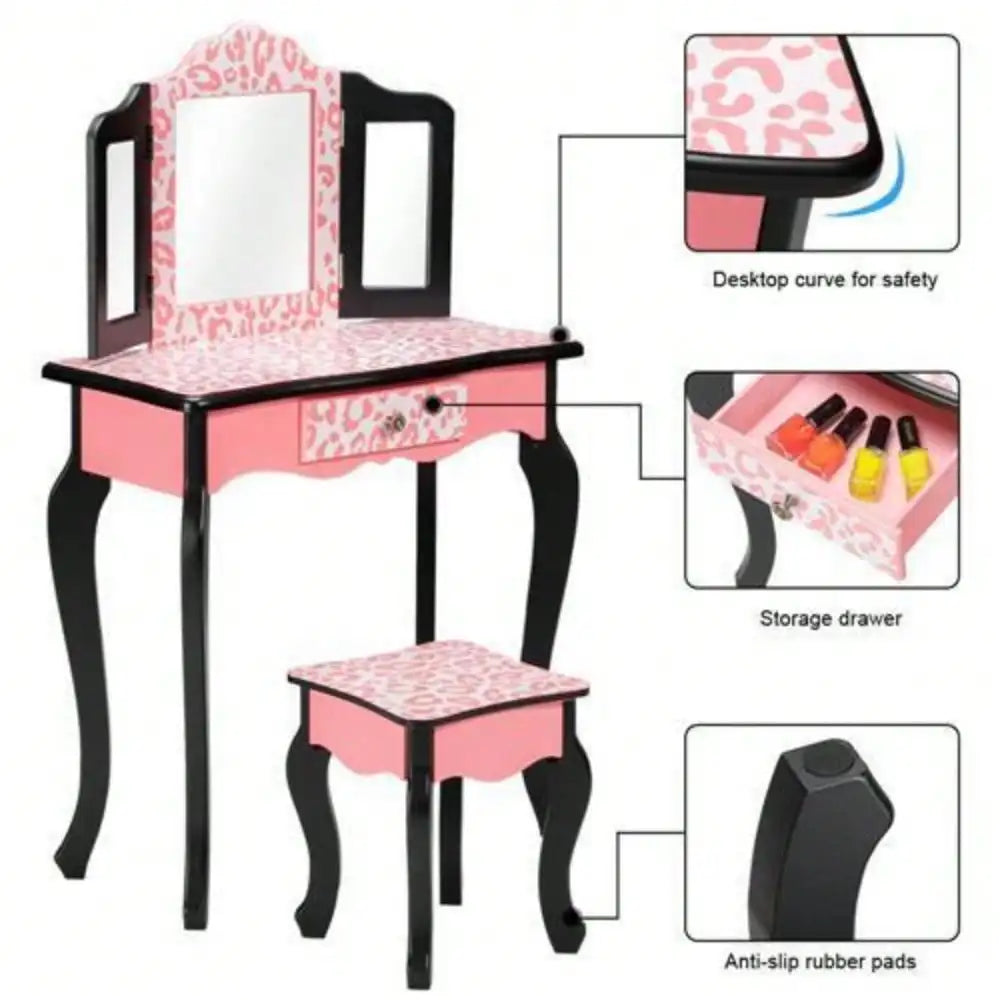 Pretend Play Vanity Table Set with Mirror Kids Makeup Dressing Gift