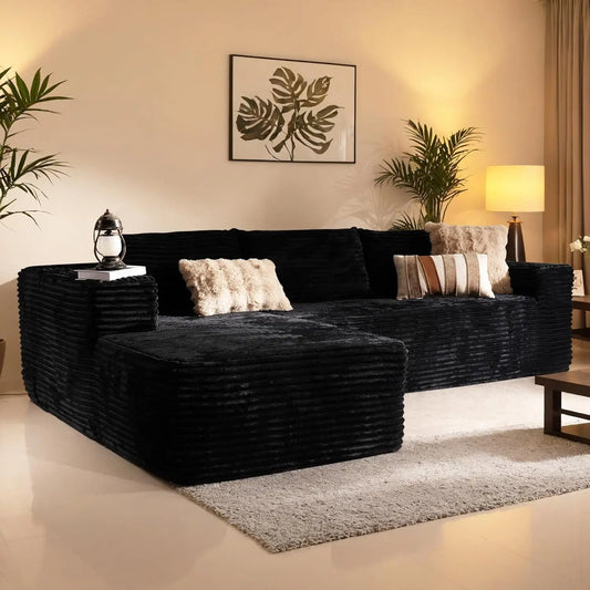 Ljustra 106" Modern L-Shaped Sectional Couch, Fluffy Corduroy Sofa, No Assembly Required
