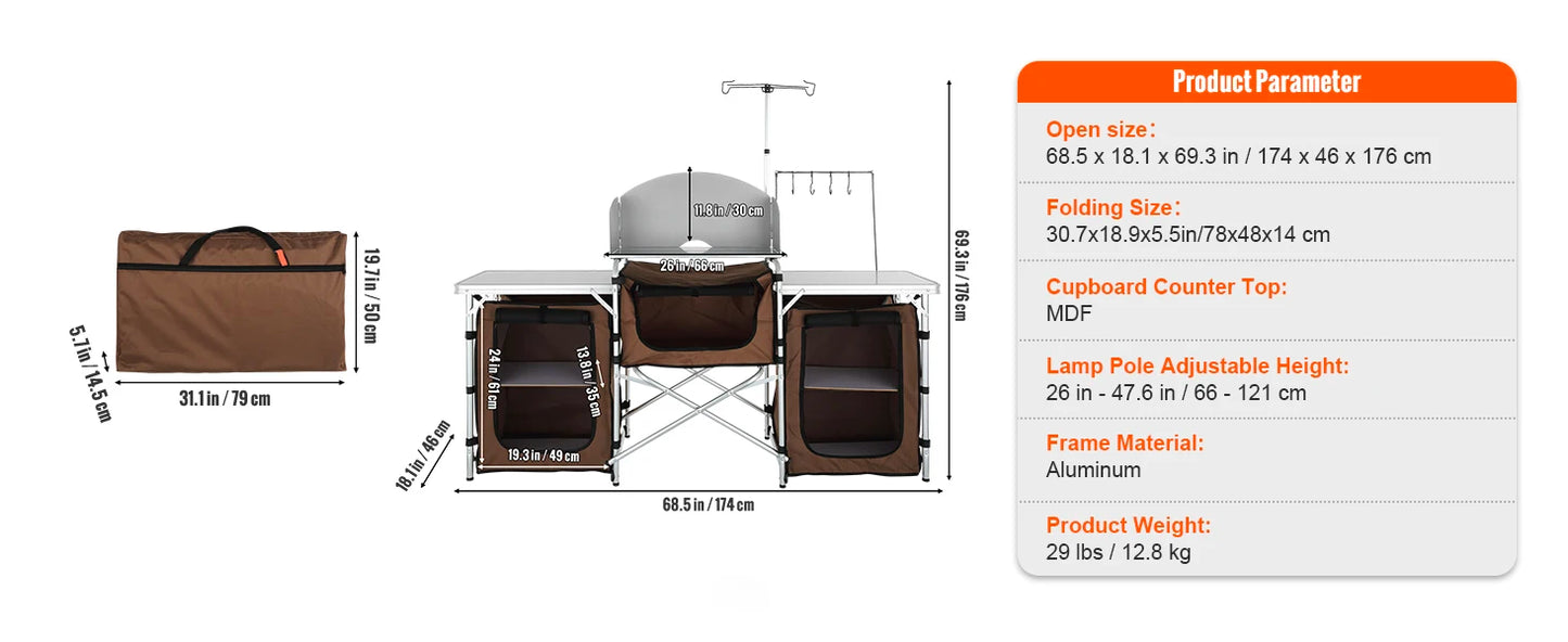 Ljustra Foldable Camping Kitchen Table Portable BBQ Picnic Storage Rack