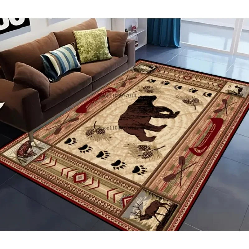 Bear and Fish Non-Slip Rug Machine Washable Indoor Outdoor Decorative Mat