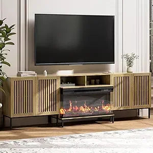 3-Sided Glass Farmhouse Fireplace TV Stand for TVs Up to 100 Inch